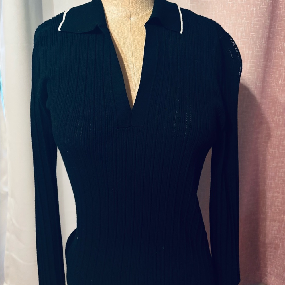 Black Long Sleeve Collared Sweater